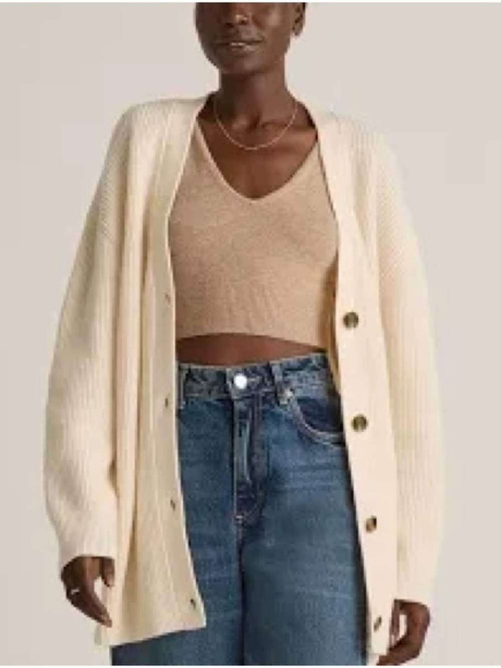 Reiss Cream Ribbed Button-Up Cardigan